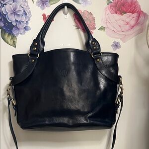 Italian Leather Tote Bag with crossbody strap- Navy